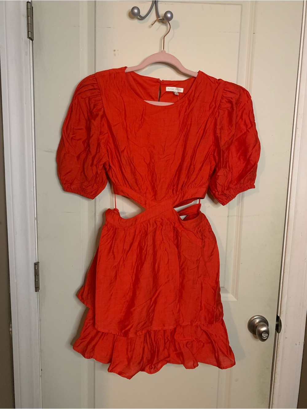 Women’s Red Cutout Puff-Sleeve Dress Flying Tomato NEW Sz Large